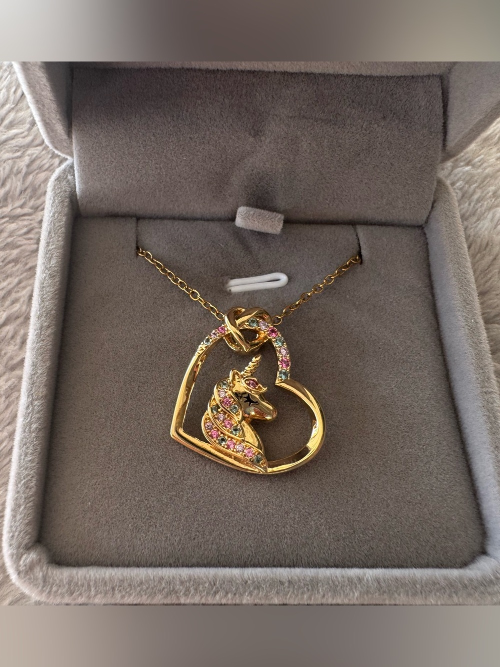 Girls 14k Gold Plated Heart & Unicorn Pendant Necklace